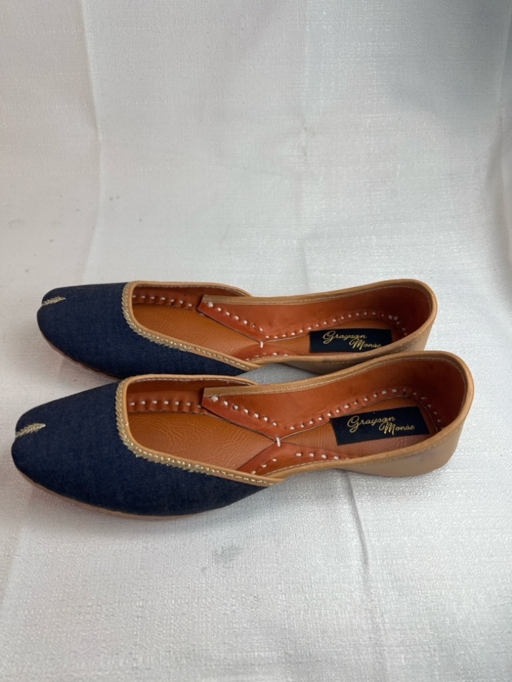 Grayson Monae, boho denim flats handcrafted, all genuine leather - Picture 2 of 8